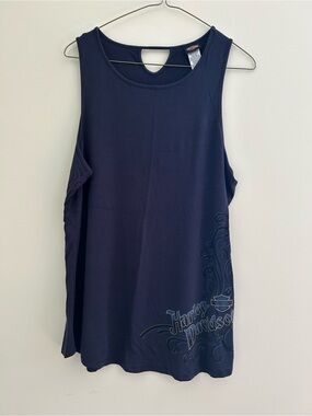 Harley-Davidson Navy Sleeveless Logo Tank with Scroll Detail